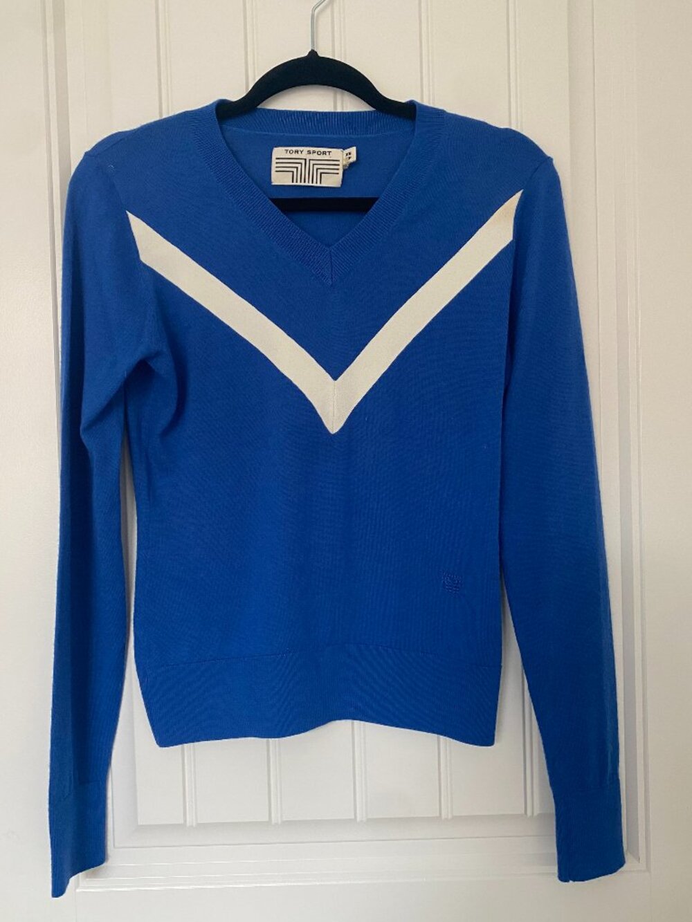 Tory Burch Sport | Sport Performance Cashmere Chevron Sweater in Surf Blue